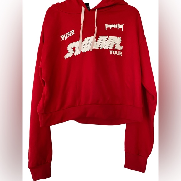 Justin Bieber Red Hoodie Purpose Tour - Size L - Picture 1 of 5